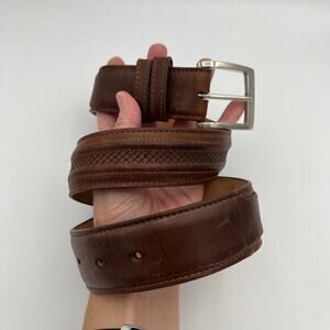 JRC & Sons Men's Brown Bovine Leather Belt Silver Tone Buckle Size 32